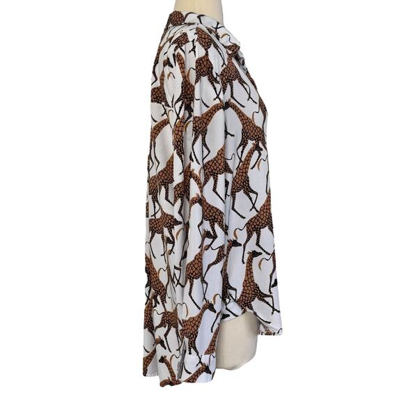 JANE + DELANCEY Giraffe Safari Button Down Long Sleeve Casual Retro Blouse Sz L - Picture 5 of 14